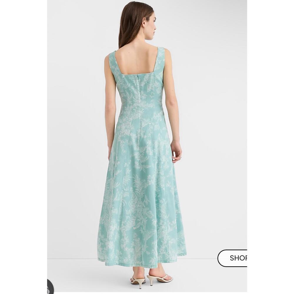 The Loft Cotton Blend Midi Dress Teal and White Floral Size 2 - Picture 2 of 11
